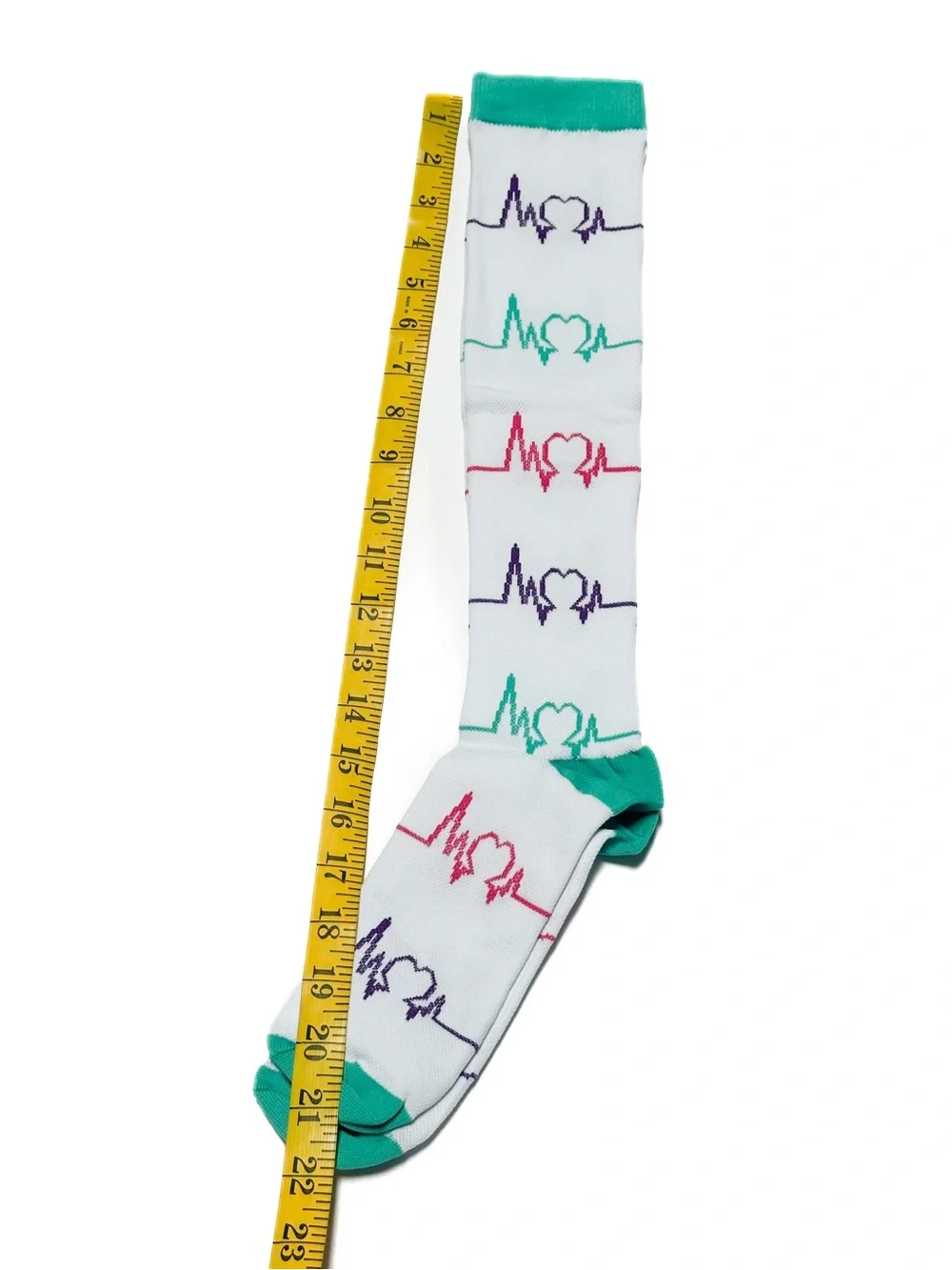 NWT Knee High Compression Socks L/XL Medical EKG Heart Line Print Multicolor